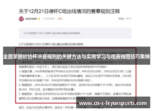 全面掌握欧协杯决赛规则的关键方法与实用学习与观赛指南技巧集锦
